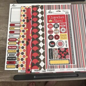 Reminisce Magic 12x12 Scrapbook Paper Pack with Stickers‎ Theme Park Red Black